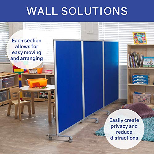 ECR4Kids Mobile Flannel Felt Room Divider and Partition, Double-Sided, Rolling Caster Wheels, Lesson Board, Mobile Wall for Classrooms and Offices, Collapses for Easy Storage, 6-Panel