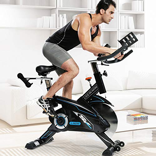 L NOW Indoor Cycling Bike Stationary Bike Exercise Bike Belt Driven Smooth Quiet with Dumbbell Rack