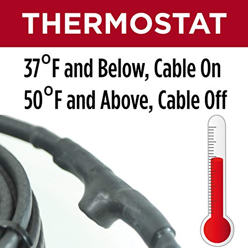 Heat Cable for Pipe Freeze Protection, 100 feet, with Built-in Thermostat and 16 Feet of High-Temp Installation Tape, Heavy-Duty, Self-Regulating, 120 volt