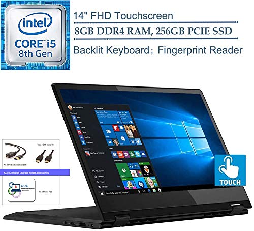 Lenovo Flex 14 2-in-1 14" FHD Touchscreen Laptop Computer, Intel Quad-Core i5-8265U Up to 3.4GHz (Beats i7-7500U), Fingerprint Reader, Windows 10, CUE Accessories (8GB DDR4 RAM, 256GB PCIE SSD)