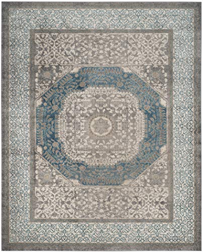 Safavieh Sofia Collection SOF365A Vintage Light Grey and Blue Center Medallion Distressed Area Rug (9' x 12')