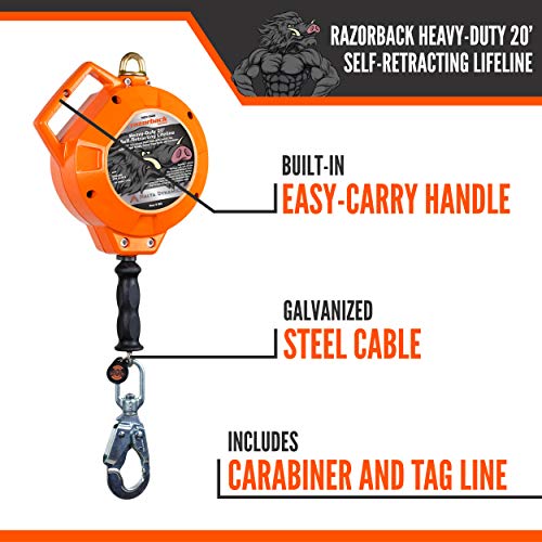 Malta Dynamics 20' Heavy-Duty Cable Self Retracting Lifeline, OSHA/ANSI Compliant