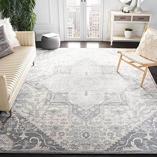 SAFAVIEH Brentwood Collection BNT816B Oriental Medallion Non-Shedding Living Room Bedroom Dining Home Office Area Rug, 9' x 12', Grey / Cream