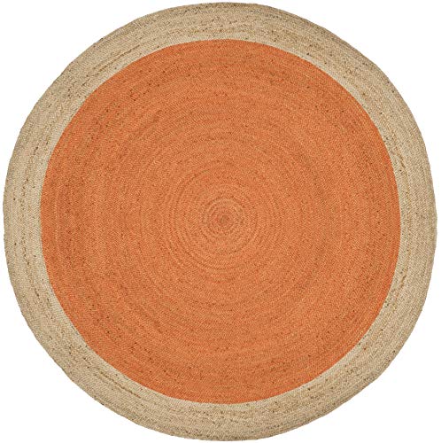 Safavieh Natural Fiber Round Collection NF801B Handmade Boho Braided Jute Area Rug, 9' x 9' Round, Orange