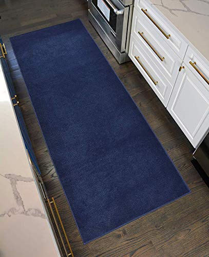 Custom Size Runner Rug Solid Color Roll Runner 26 Inch Wide x Your Length Size Choice Slip Skid Resistant Rubber Back 3 Color Options Euro Collection (Royal Navy Blue, 20 ft x 26 in)