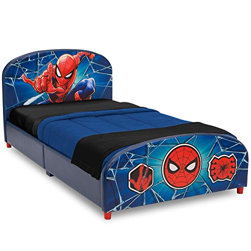 Delta Children Upholstered Twin Bed & 6-Inch Memory Foam Twin Mattress, Marvel Spider-Man