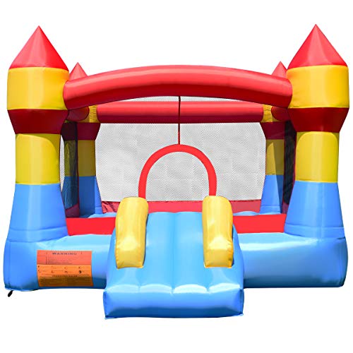 Costzon Inflatable Bounce House Castle Jumper Slide Mesh Walls Kids Party Jump Bouncer House with Net Carry Bag Without Blower