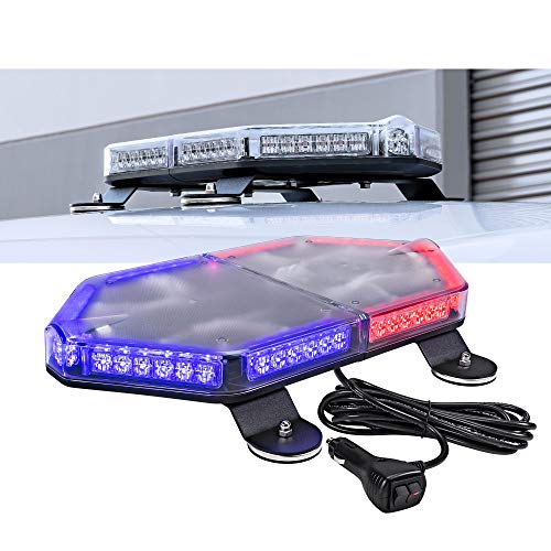 LAMPHUS NanoFlare NFMB56 17" 56W Blue RED LED Strobe Mini Light Bar [SAE Class 1] [63 Flash Modes] [12ft Cord] [Magnet or Permanent] Blue Red Flashing Emergency Police Light Bar for Truck Vehicles