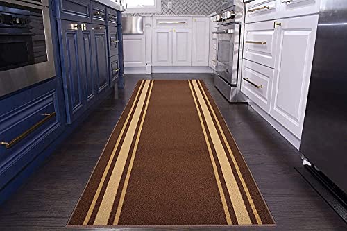 Custom Size Solid Border Roll Runner 32 in Wide x Your Length Choice Slip Resistant Rubber Back Area Rugs and Runners (Brown with Beige Border 28 ft x 32 in)