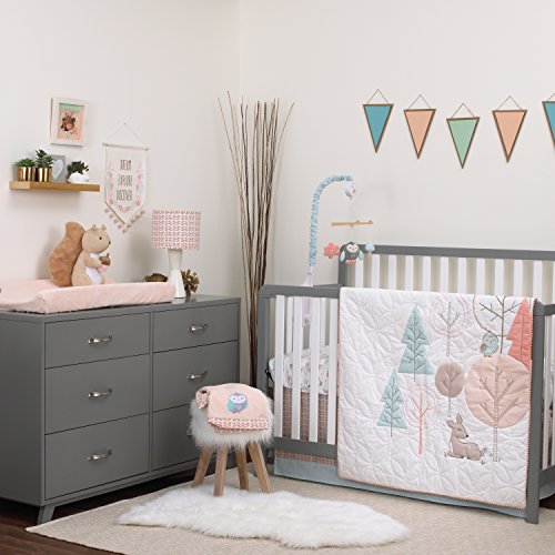 Carter's Woodland Meadow Forest/Deer/Owl 3 Piece Nursery Crib Bedding Set, Peach/Aqua/White