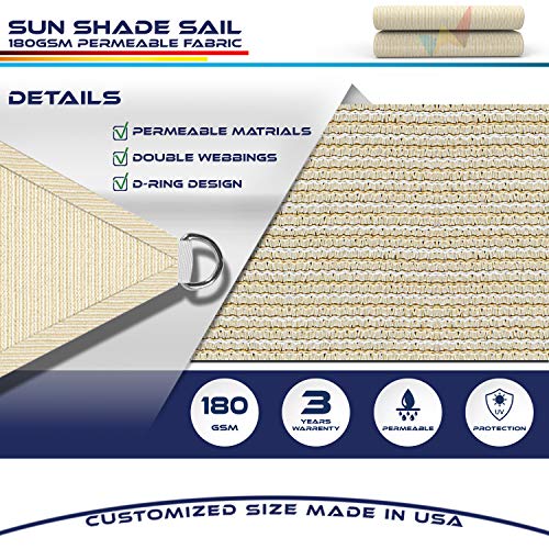 Windscreen4less Sun Shade Sail Beige 16' x 21' Rectangle Patio Permeable Fabric UV Block Perfect for Outdoor Patio Backyard - Customize