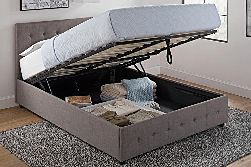 DHP Cambridge Bed with Storage, Queen Size Frame, Upholstered, Gray Velvet