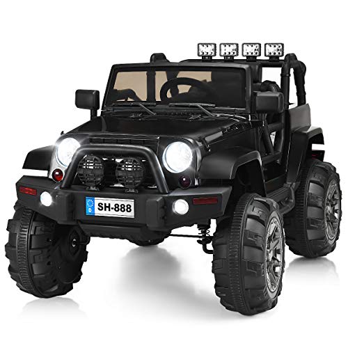 Costzon Ride On Truck, 12V Battery Powered Bluetooth Parental Remote Control Spring Suspension Deluxe Black