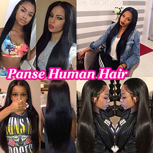 10a Grade Panse Hair Peruvian Straight Human Hair 4 Bundles with Three Part 4x4 Swiss Lace Closure 100% Unprocessed Virgin Hair Extensions 1b Black Color for Women (22 22 24 26+18)