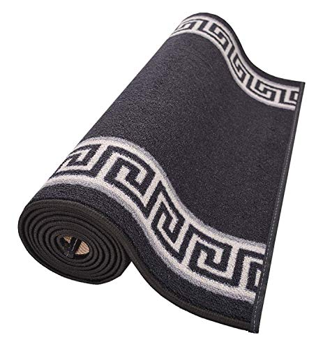 Custom Size Runner Rug Meander Design Roll Runner 26 Inch Wide x Your Length Size Choice Slip Skid Resistant Latex Back Cut to Size (Black, 24 ft x 26 in)