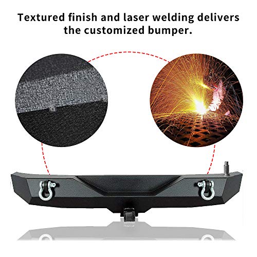 LEDKINGDOMUS Stinger Front Bumper for 07-18 Jeep Wrangler JK and JK Unlimited With Fog Lights Housing and Winch Plate Black Textured
