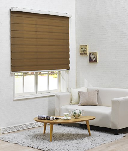 Foiresoft Custom Cut to Size, Basic, Caramel, W 79 x H 64 inch Zebra Roller Blinds, Dual Layer Shades, Sheer or Privacy Light Control, Day and Night Window Drapes, 10 to 110 inch Wide