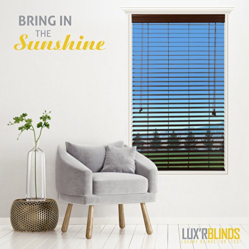 Luxr Blinds Custom-Made Real Wood Horizontal Window Blinds with Easy Inside Mount - 29" x 84" - 2" Wooden Slats - Premium Quality Basswood - Pecan