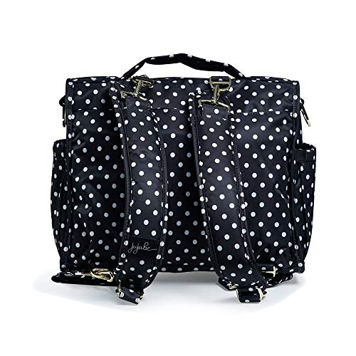 JuJuBe B.F.F Multi-Functional Convertible Diaper Backpack/Messenger Bag, Legacy Collection - The Duchess - Black with White Polka Dots