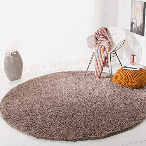 Safavieh August Shag Collection AUG900R Solid 1.2-inch Thick Area Rug, 8'6" x 8'6" Round, Taupe