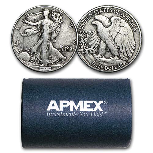1916-1947 90% Silver Walking Liberty Halves $10 20-Coin Roll Avg Circ Silver Very Good
