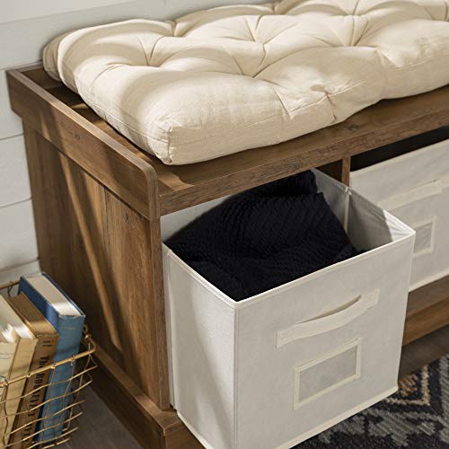 Walker Edison Furniture Company Modern Farmhouse Entryway Shoe Storage Bench Totes Upholstered Cushion Hallway Organizer, 42 Inch, Reclaimed Barnwood