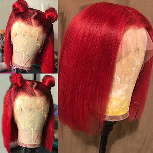 13x6 Pre Plucked Lace Front Wigs Human Hair Red Bob 150% Density Perfectly Pre Plucked Lace Front Orange Bob Wig 12" Short Straight Colored Summer Hairstyles for Women