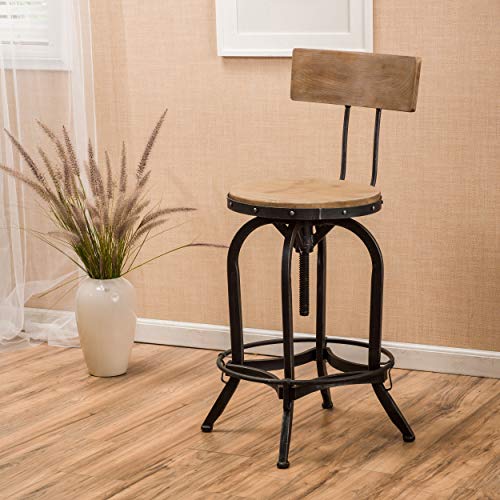 Christopher Knight Home Ximen Fir Wood Barstool with Backrest, Naturally Antique