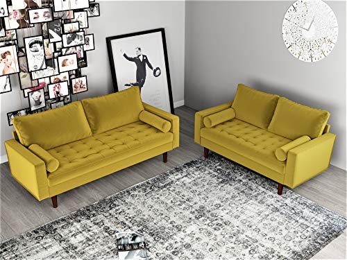 Container Furniture Direct S5459 Mid Century Modern Velvet Upholstered Tufted Living Room Sofa, 69.68" Goldenrod