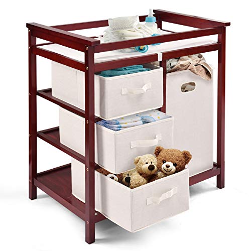 Costzon Baby Changing Table Basket Hamper Infant Diaper Nursery Station (Wine)