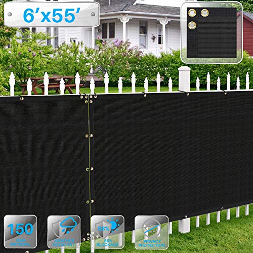 Patio Paradise 6' x 132' Black Fence Privacy Screen, Commercial Outdoor Backyard Shade Windscreen Mesh Fabric with Brass Gromment 88% Blockage- 3 Years Warranty (Customized