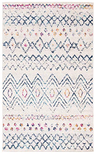 Safavieh Madison Collection MAD798B Moroccan Boho Distressed Area Rug, 12' x 15', Ivory/Navy