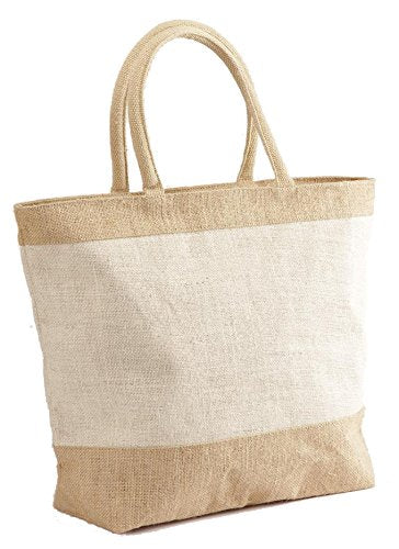 Pack of 100- Natural/Cream Jute/Burlap Tote Bag with Zippered Closure Cotton Webbed HandlesCarryGreen Bags