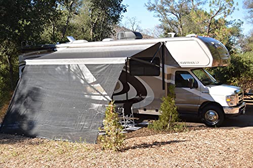 RV Awning Shade Motorhome Patio Sun Screen Complete Deluxe Kit (Black) (8'x12')