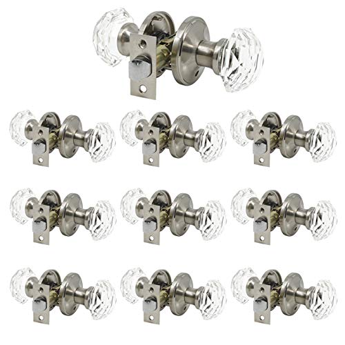 10 Pack Crystal Glass Door Knobs, Privacy Function for Interior Bedroom Bathroom(Locked Inside), Octagon Diamond Shape with Gorgeous Apperance