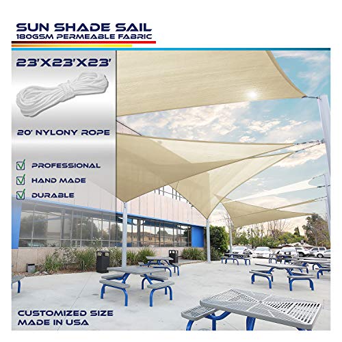 23' x 23' x 23' Sun Shade Sail UV Block Fabric Canopy in Beige Sand Triangle for Patio Garden Patio Customized Sizes