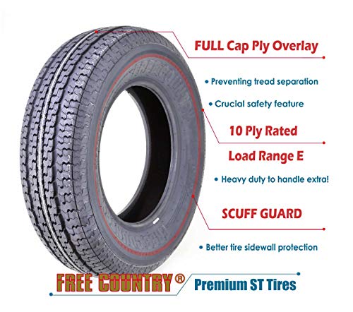 2 Heavy Duty FREE COUNTRY Trailer Tires ST205/75R15 10PR Load Range E Steel Belted Radial w/Scuff Guard
