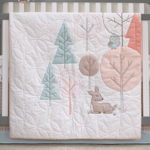 Carter's Woodland Meadow Forest/Deer/Owl 3 Piece Nursery Crib Bedding Set, Peach/Aqua/White