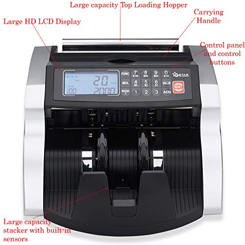 GStar Money Counter with UV/MG/IR Counterfeit Bill Detection Plus External Display with Warranty, American Brand, American Seller (1200 Notes/Min. & Total Value Count Function)