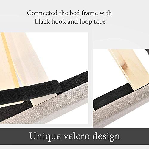 LAGRIMA Upholstered Linen Platform Bed, Curved Shape Headboard, Footboard and Metal Frame with Sticky Wood Slat Support, Headboard Height Adjustable, Khaki, Queen