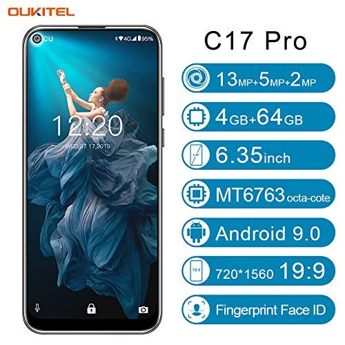 【6.35 Inch Punch-Hole Screen】 Unlocked Cell Phones OUKITEL C17 PRO Dual SIM 4G Smartphone Android 9.0 4GB RAM 64GB ROM Triple Cameras 13MP + 5MP + 2MP 3900mAh Battery- Twilight