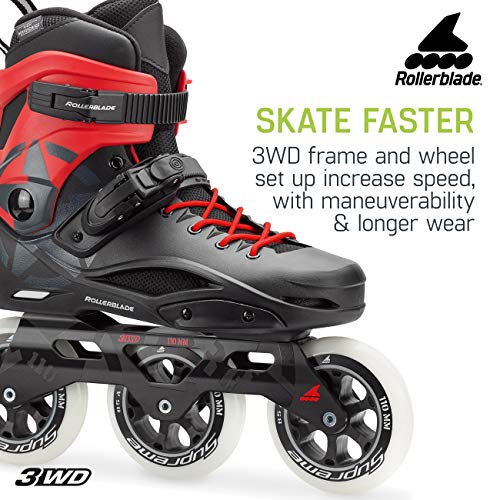 Rollerblade RB 110 3WD Unisex Adult Fitness Inline Skate, Black and Red, High Performance Inline Skates, US Size 11