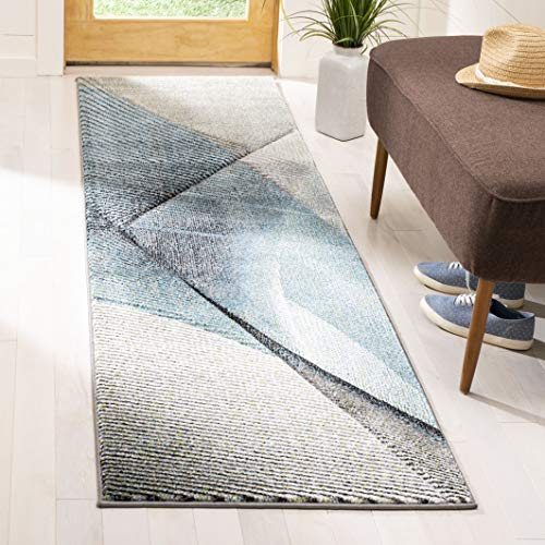 SAFAVIEH Hollywood Collection HLW715D Mid-Century Modern Non-Shedding Living Room Bedroom Runner, 2'3" x 18' , Grey / Teal