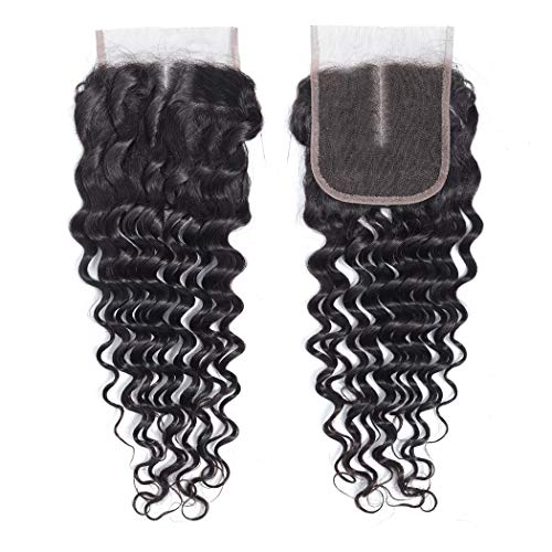 10A Brazilian Deep Wave Human Hair 3 Bundles with Closure (22 24 26 with 20 Closure) Unprocessed Deep Wave Hair Weave Bundles with Lace Closure Middle Part Human Hair Bundles and Closure Natural Color