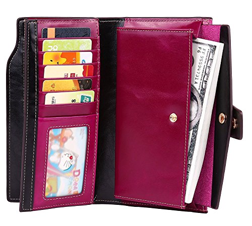 Lavemi Womens Large Capacity Genuine Leather RFID Blocking Wallets Wristlet Clutch Card Holder(2- Light Purple)