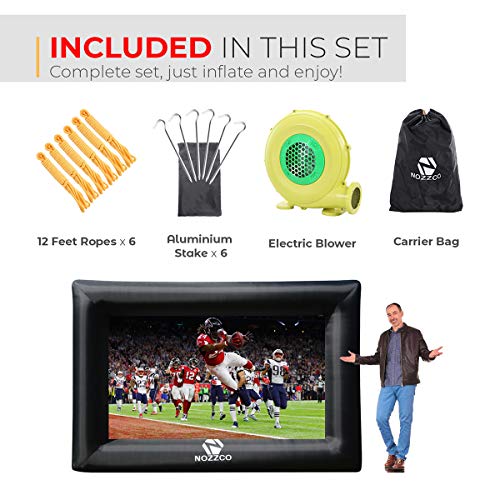 Outdoor Movie Screen – 16 FT Inflatable Projector Screen – Family Screen Tent + Printable Party Theme Movie Ticker Templates – Lightweight & Easy to Inflate – Family Pool Canvas Tent by Nozzco