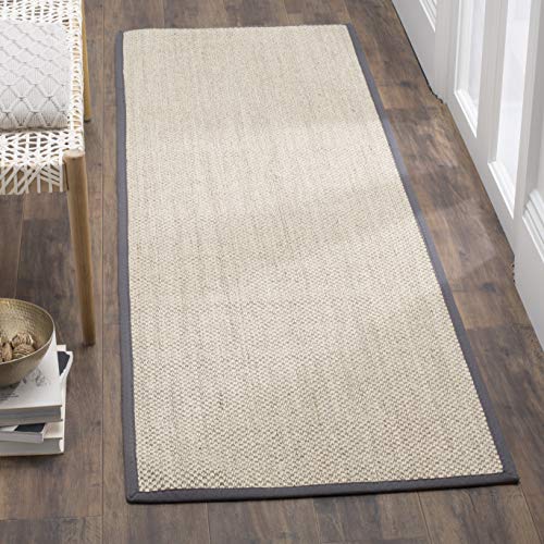 Safavieh Natural Fiber Collection NF143D Border Sisal Runner, 2'6" x 16' , Marble / Dark Grey