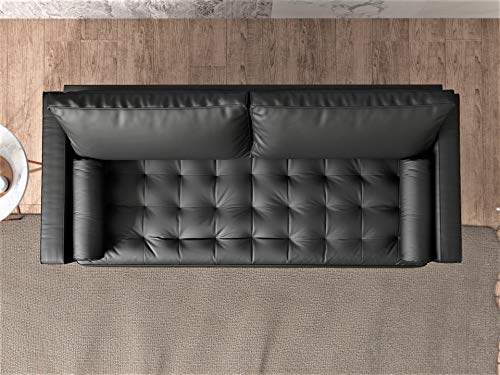 Container Furniture Direct Orion Mid Century Modern PU Leather Upholstered Living Room Loveseat with Bolster Pillows, 69.68" Black