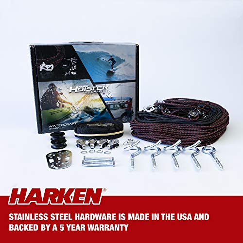 HARKEN - Kayak Overhead Garage Storage Hoist, Self-Leveling, Safe Anti-Drop System, Easy One-Person Operation, Smart Garage Organization