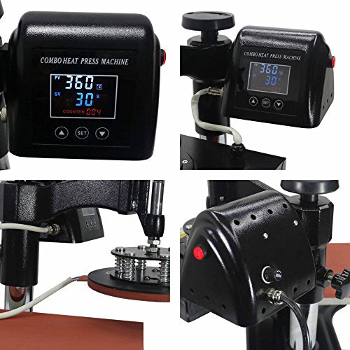 13 x 18 Inch Heat Press Machine 5 in 1 Combo for T-Shirt Hat Cap Mug Plate Color LED Digital Heat Transfer Sublimation Machine New Black